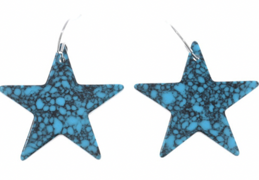 Star Shaped Native American Made Blackweb Gibbsite Turquoise Dangle Earrings 0993