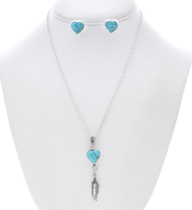 Sweet Heart Sleeping Beauty Turquoise Sterling Silver Pendant Set 1330