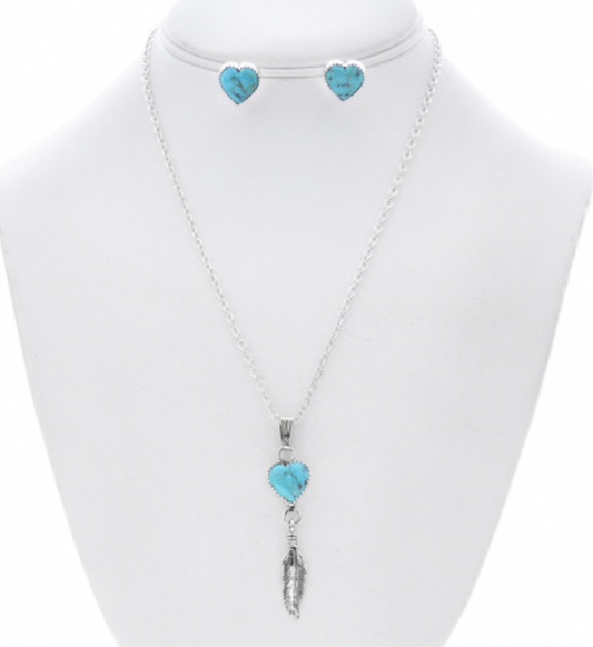 Sweet Heart Sleeping Beauty Turquoise Sterling Silver Pendant Set 1330