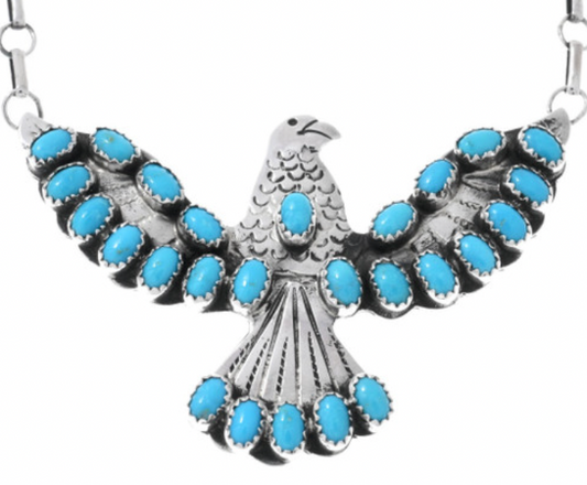 Navajo Turquoise Silver Eagle Pendant Necklace Ladies Link Design 0017