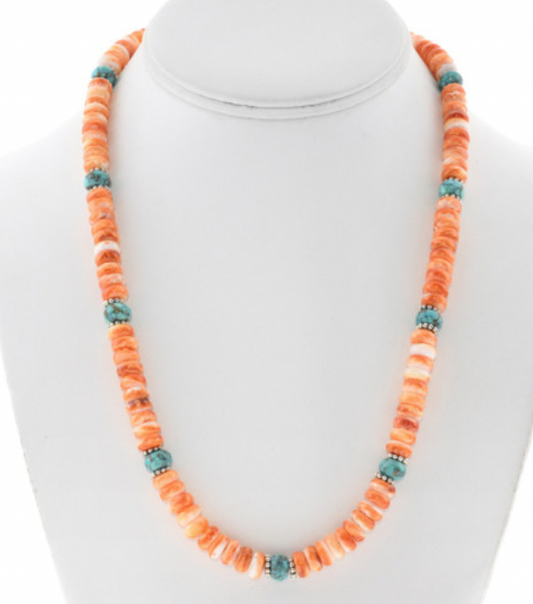 Turquoise Spiny Oyster Beaded Navajo Necklace by Lula Begay 1258