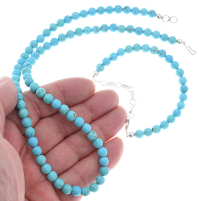 Single Strand Turquoise 6mm Beaded Navajo Necklace Bracelet Set by Lula Begay 0345