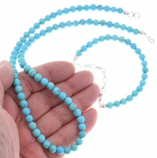 Single Strand Turquoise 6mm Beaded Navajo Necklace Bracelet Set by Lula Begay 0345