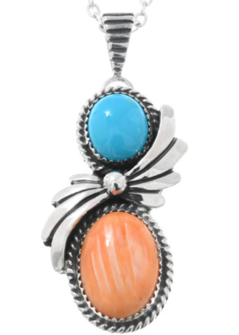 Natural Turquoise Spiny Oyster Navajo Sterling Silver Pendant by Keith Henry 1346