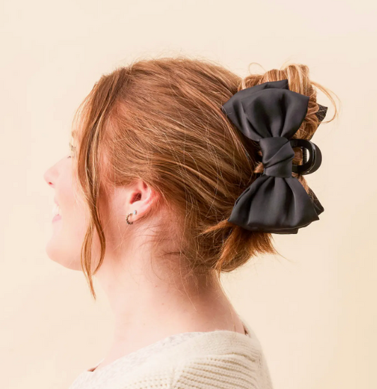 Satin Bow Claw Clip- Black