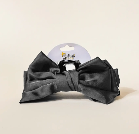 Satin Bow Claw Clip- Black
