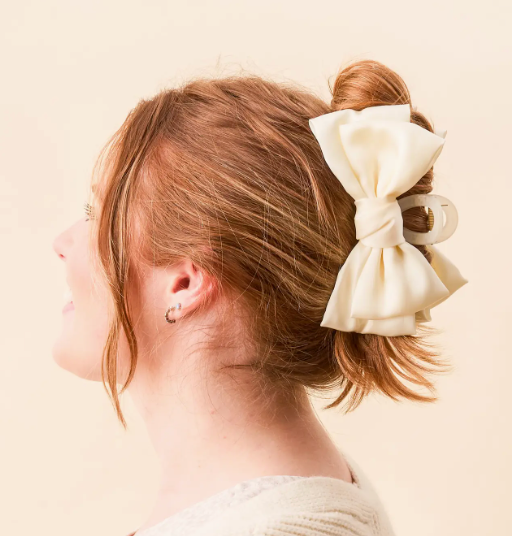 Satin Bow Claw Clip- Cream