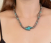 Squash Blossom Lightning Bolt Necklace - Turquoise & Silver
