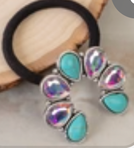 Squash Blossom Hair Tie - Turquoise & AB
