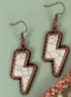 Squash Blossom Lightning Bolt Earrings - Ivory & Copper