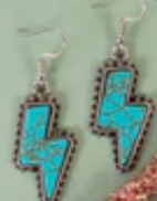 Squash Blossom Lightning Bolt Earrings - Turquoise & Silver