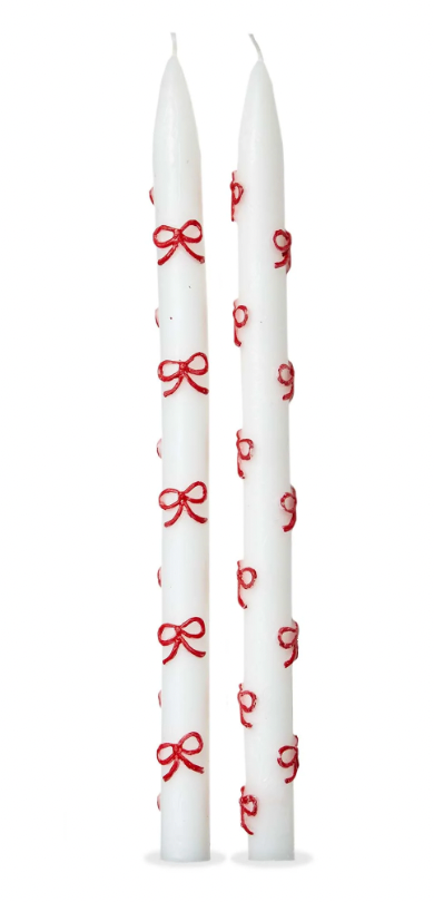 Very Merry Bow Hand Painted Taper Set Of 2
