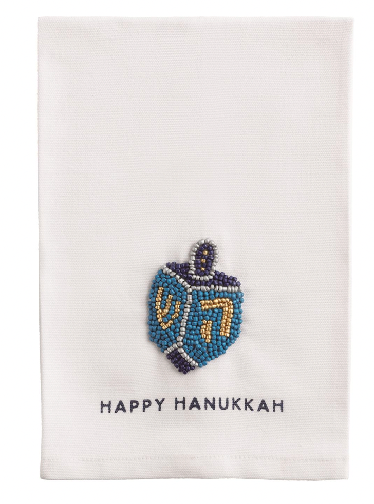 DREIDAL BEADED HANUKKAH TOWEL