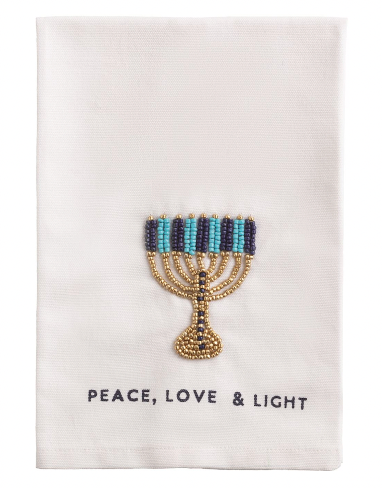 MENORAH BEADED HANUKKAH TOWEL