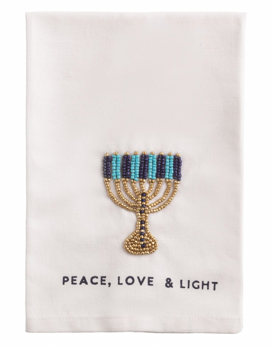 MENORAH BEADED HANUKKAH TOWEL