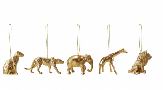 Resin Safari Animal Ornament, Gold Finish, 5 Styles