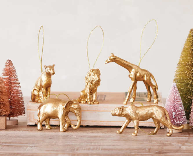 Resin Safari Animal Ornament, Gold Finish, 5 Styles
