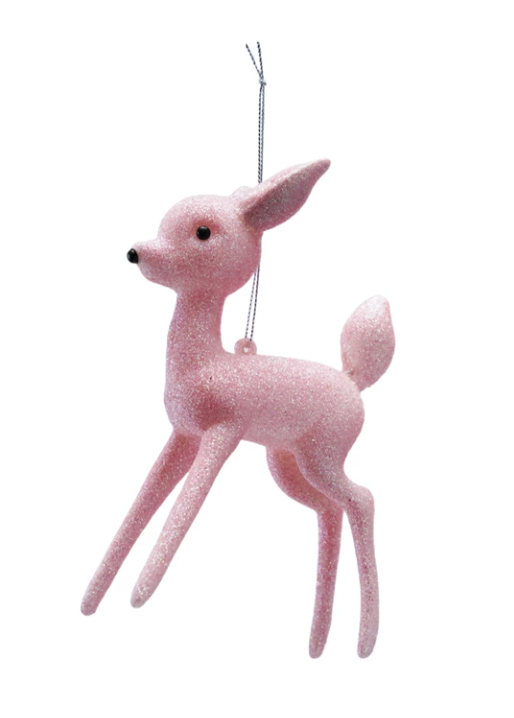 6-1/2"H Plastic Deer Ornament with Glitter, Pink