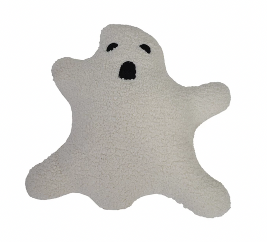 Faux Sherpa Fabric Ghost Shaped Pillow, White & Black