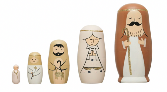 1-1/4"H - 5-1/2"H Hand-Painted Wood Nativity Nesting Dolls, Multi Color, Set of 5