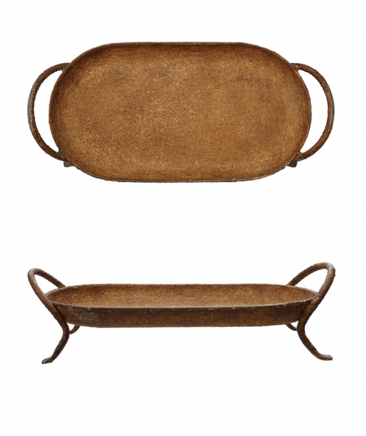 Decorative Metal Footed Tray with Handles