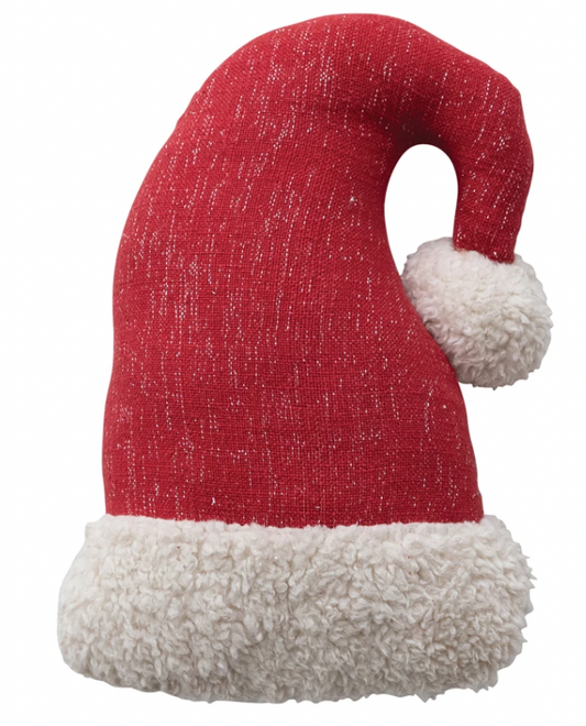 Woven Santa Hat Shaped Pillow with Faux Sherpa Cuff & Pom Pom