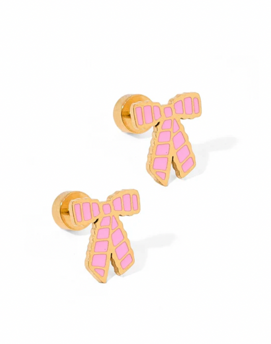 Screwback Stud Earrings - Conley Pink Bow