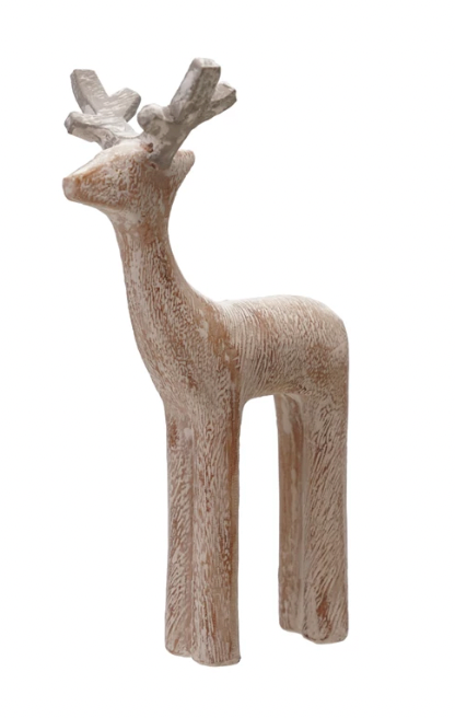 3"L x 2"W x 5-1/2"H Resin Deer, Whitewashed Wood Finish