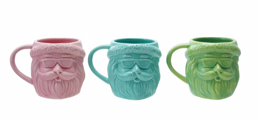 18 oz. Stoneware Santa Head Shaped Mug, 3 Matte Colors