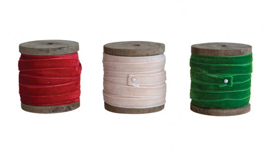 10 Yard Velvet Ribbon on Wood Spool, 3 Colors