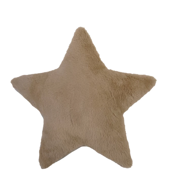 17-3/4"L x 17-3/4"W Faux Fur Star Shaped Pillow, Tan Color
