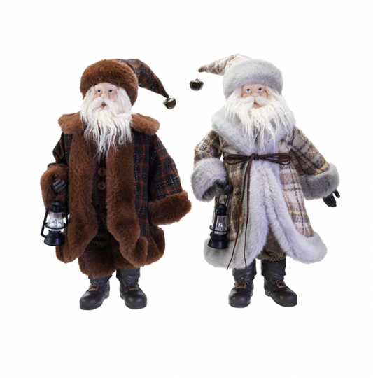 Faux Fur Fabric & Resin Santa with Lantern, 2 Styles