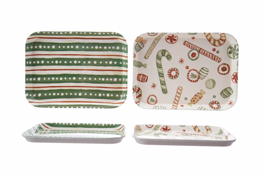 10"L x 7-1/2"W Bamboo Fiber Tray with Holiday Pattern, 2 Styles ©
