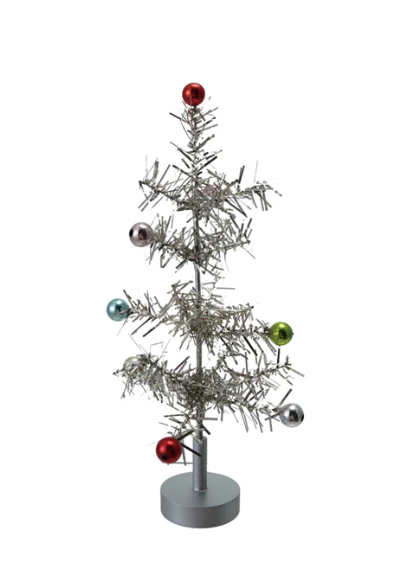 Tinsel Tree with Multi Color Ball Ornaments, Silver Finish