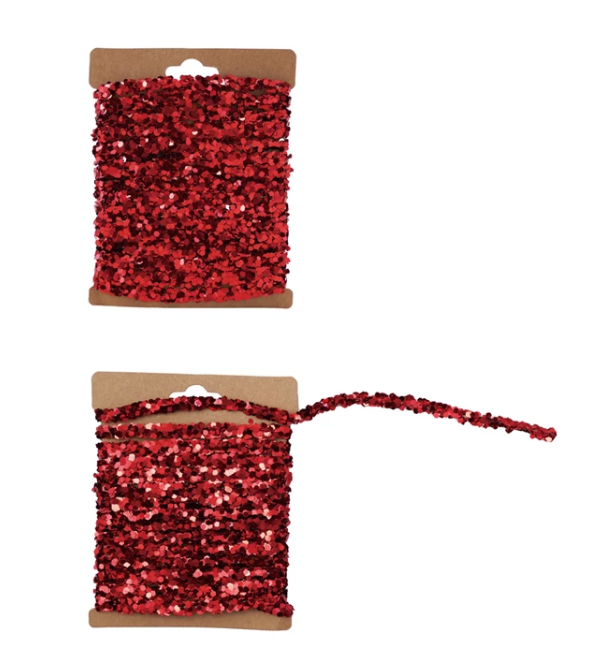 120"L String Glitter Garland on Kraft Card, Red