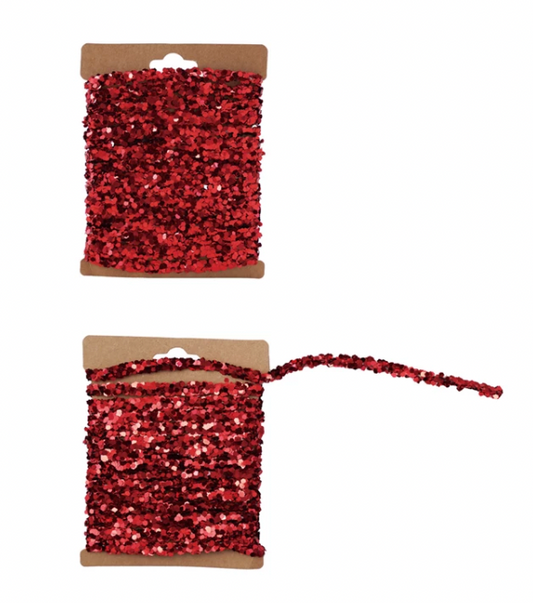 120"L String Glitter Garland on Kraft Card, Red