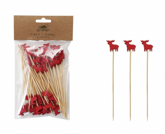 Bamboo Single Use Skewers with Moose Shaped Handles, Set of 50