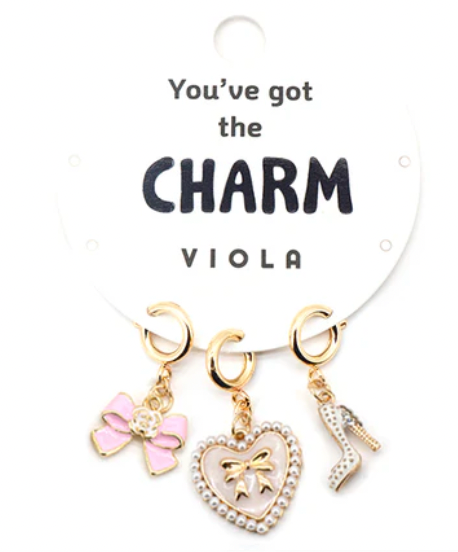 Pink Enamel Bow, Studded Heart, Shoe Necklace Charms!