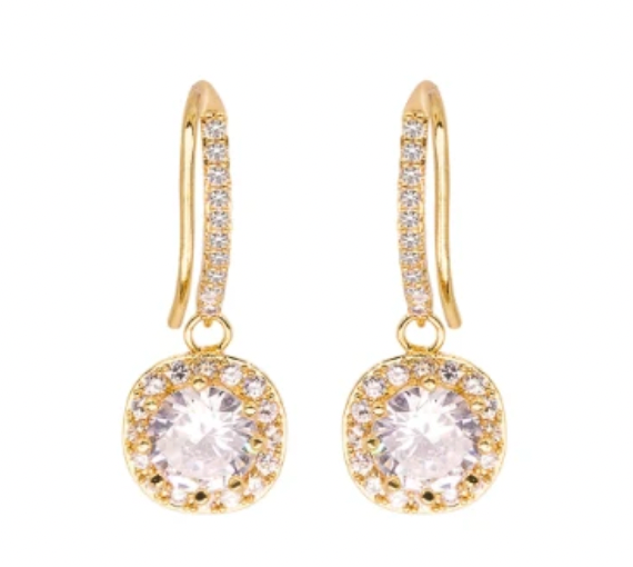 CZ Rhinestone Gold Fishhook Drop 1.25" Earring