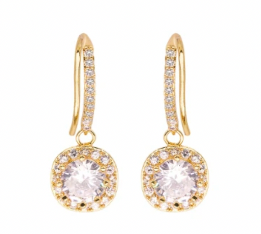 CZ Rhinestone Gold Fishhook Drop 1.25" Earring