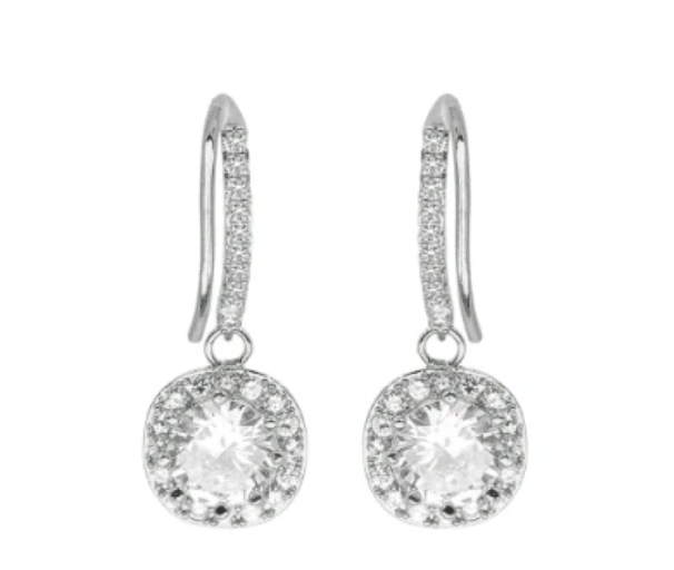 CZ Rhinestone Silver Fishhook Drop 1.25" Earring