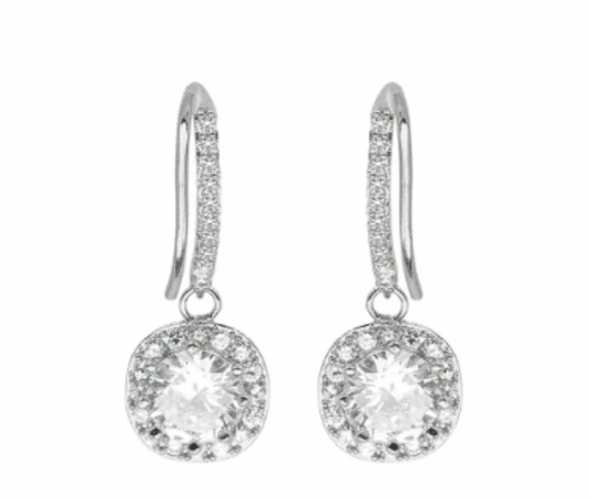 CZ Rhinestone Silver Fishhook Drop 1.25" Earring