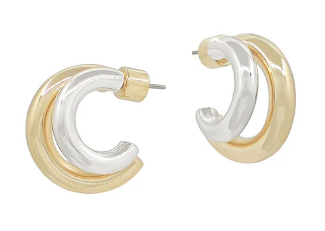 Gold and Silver Huggie Layered .5" Earring