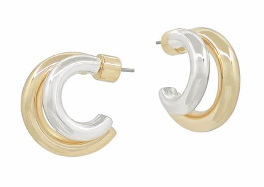 Gold and Silver Huggie Layered .5" Earring