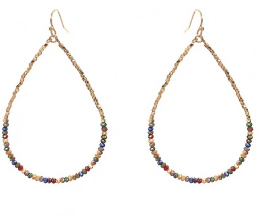 Gold Beaded with Multi Crystal 2" Teardrop Earring