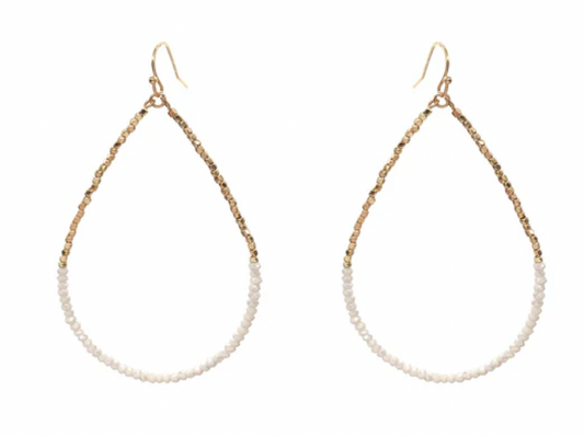Gold Beaded with Natural Crystal 2" Teardrop Earring