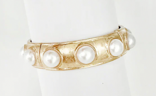 Worn Gold Stretch Bracelet with Pearl Accents