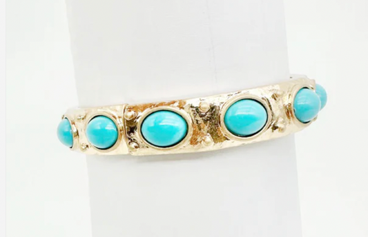 Gold Stretch Bangle with Oval Turquoise Accents