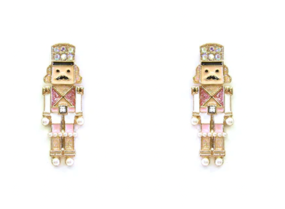 White Color Coated Metal Nutcracker 2.75" Earrings