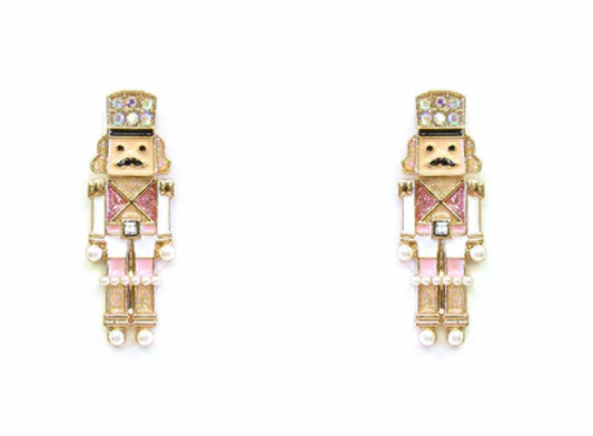 White Color Coated Metal Nutcracker 2.75" Earrings